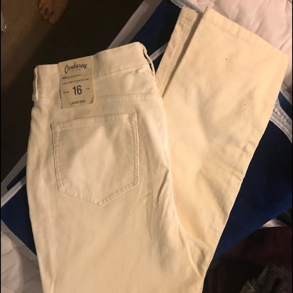 NWT Lands End off white slim fit corduroy pants
